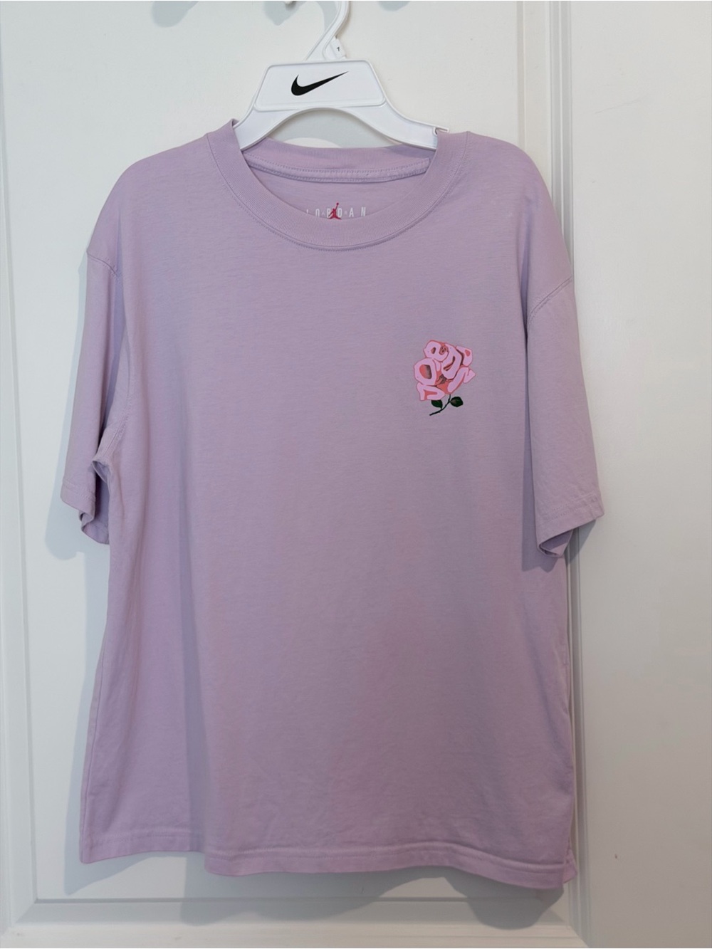 Jordan Lilac Short Sleeve Tee with Pink Rose Chest Graphic